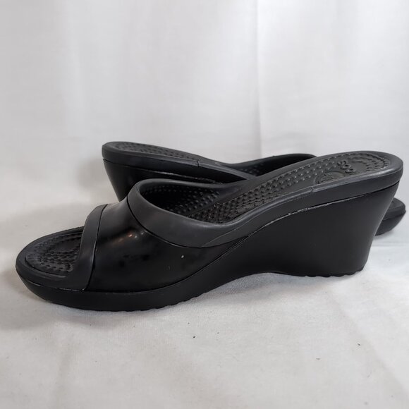 CROCS Sassari Wedge Sandals Heels Black Women's US 8 Slide Comfort Open Toe - Picture 9 of 15